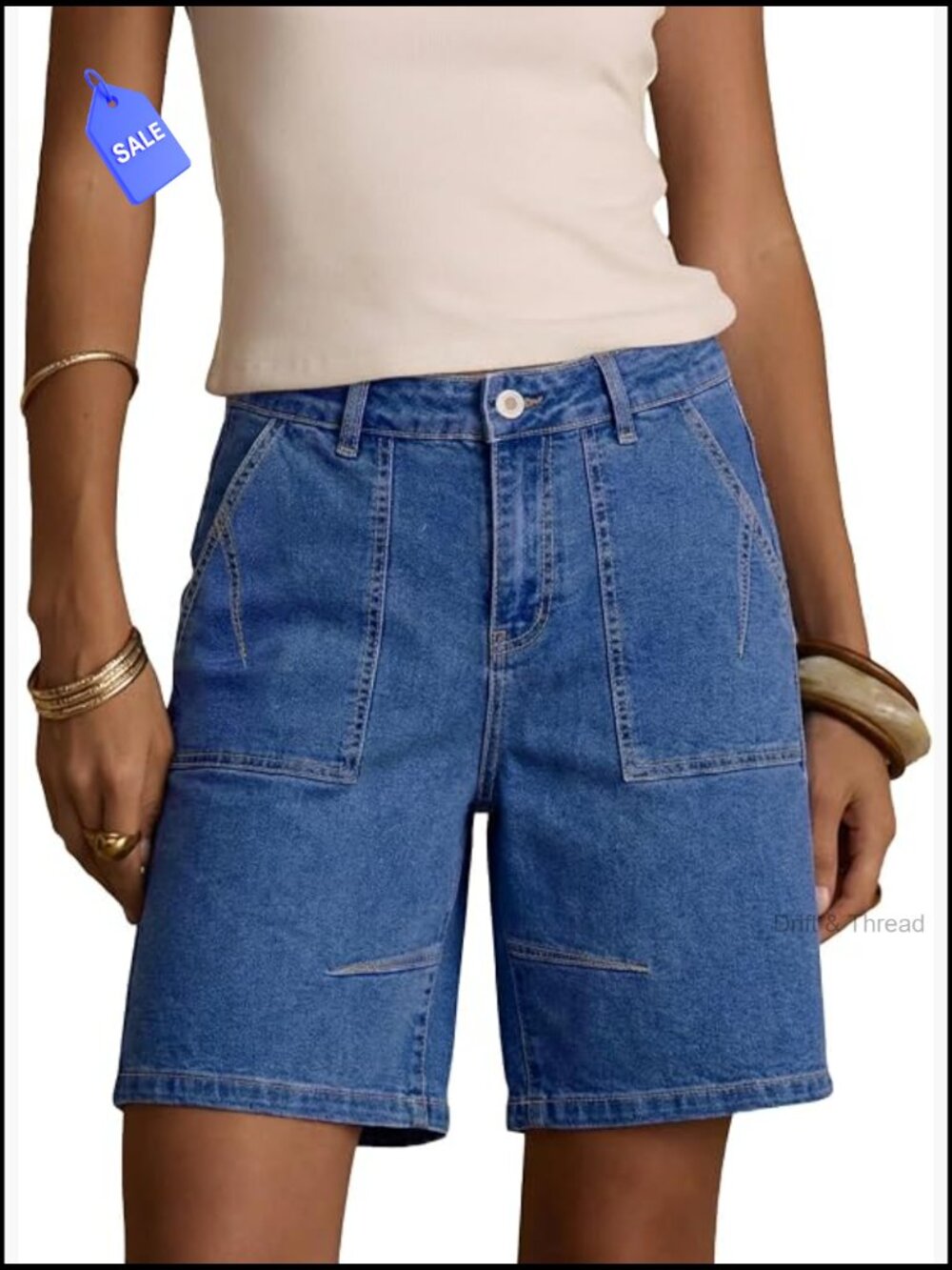 High Waisted Jean Shorts w/ Pleats & Pockets - Bermuda Denim Summer Staple